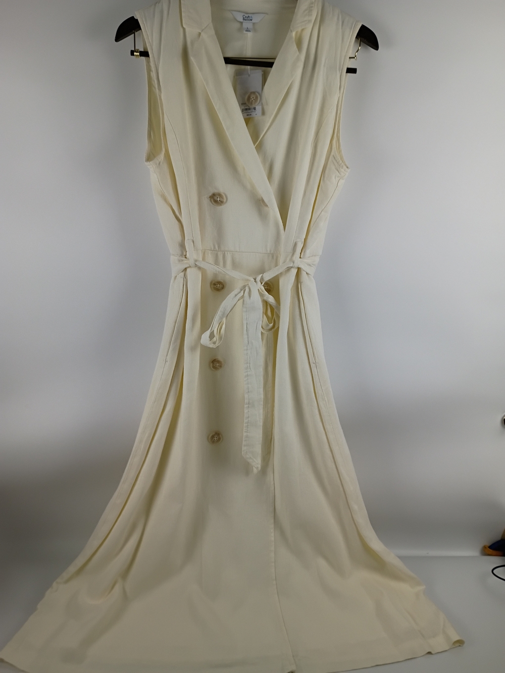 Linen Blend NWT Cream Sleeveless Tie Dress